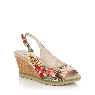 Lotus Beige floral 'Nora' peep toe wedge sandals